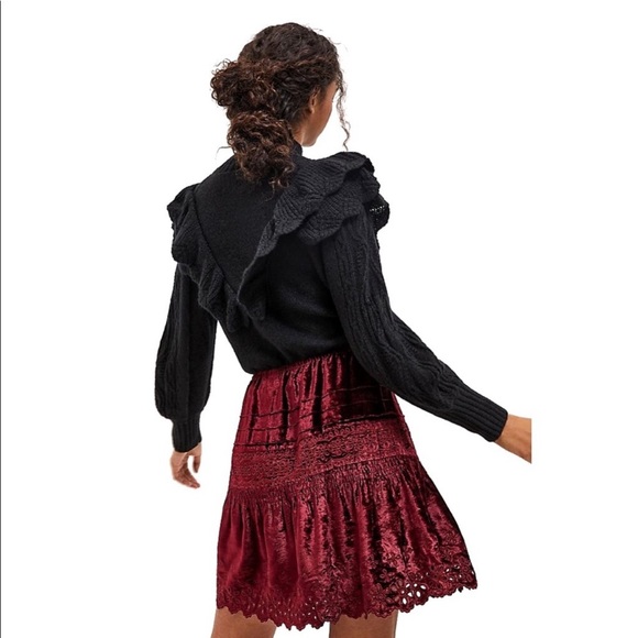 Anthropologie Cherie Eyelet Velvet Mini Skirt - Picture 2 of 8